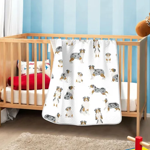 Vista 6 de Ollabaky Manta de algodón de perro pastor australiano para niños y niñas, manta de algodón para cuna, cochecito de bebé, manta de recepción unisex