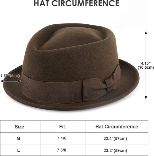 Vista 5 de AKIO&AQUIRAX Sombreros Fedora para hombres y mujeres, 100% lana australiana, sombrero Fedora para hombre con ala corta, fieltro clásico con correa