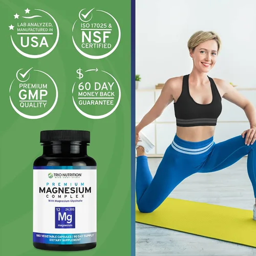 Vista 3 de Trio Nutrition Complejo de magnesio para 90 días de suministro de 420 mg Calma, relajación, alivio del estrés y recuperación muscular Suplemento
