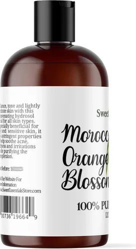 Vista 3 de Agua orgánica de azahar marroquí (Neroli) de primera calidad 4 onzas importadas de Marruecos Grado alimenticio Embalado con antioxidantes