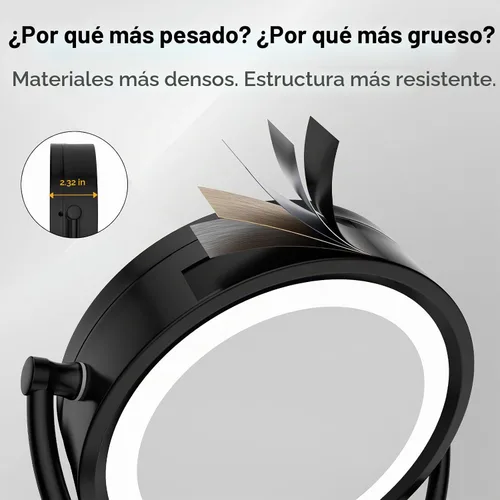 Vista 8 de GURUN - Espejo de maquillaje LED con cable para montaje en pared