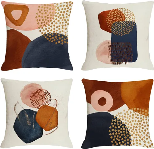 Vista 11 de Juego de 4 fundas de almohada abstractas de color naranja quemado de 20 x 20 pulgadas, fundas de almohada geométricas bohemias decorativas