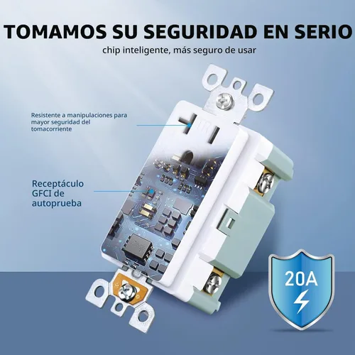 Vista 3 de 3GRACE Tomacorriente GFCI de 20 Amperios, Receptáculo GFI Resistente a Manipulaciones con Indicador LED, Interruptor de Circuito de Falla a Tierra