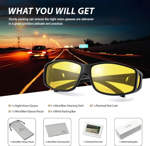 Vista 7 de URUMQI Gafas de conducción de visión nocturna para hombres y mujeres, lentes polarizados antirreflejos, lentes de alta definición amarillas