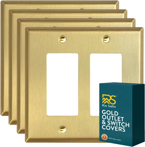 Vista 17 de Rio Salto BRASS Signature Collection MIDSIZE - Placa de pared de metal dorado para interruptor de luz o cubierta de tomacorriente, placa de pared