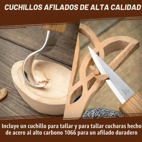 Vista 4 de Kit de tallado de cuchara de madera BeaverCraft para principiantes DIY04 - Juego de tallado incluye herramientas de tallado de cuchara, cuchillo