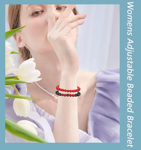 Vista 5 de FINZOR 12 pulseras de cuentas para hombres y mujeres de 0.315in, ojo de tigre, piedra de lava ajustable, aceites esenciales para la ansiedad