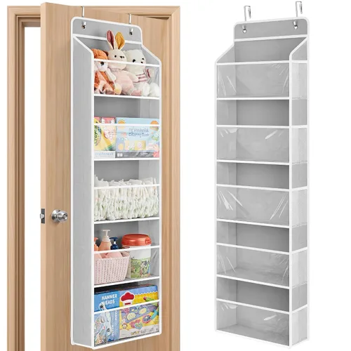 Vista 11 de JARLINK Organizador de almacenamiento de juguetes de animales de peluche, organizador sobre la puerta con ventanas transparentes, capacidad de carga