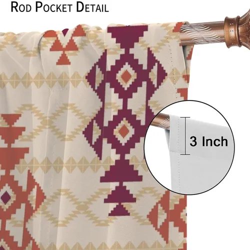 Vista 228 de Cortinas con patrón geométrico tribal, estilo suroeste, azteca, rústico, occidental, nativo americano, opacas, con bolsillo para barra, decoración