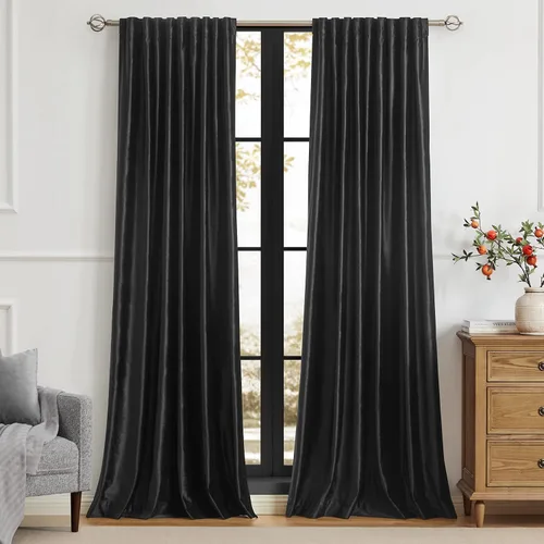 Vista 35 de PRIMROSE Cortinas de terciopelo champán de 63 pulgadas de largo para sala de estar, juego de 2 paneles opacos, bolsillo para barra, pestaña trasera