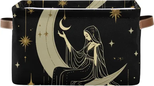 Vista 15 de Cesta de almacenamiento, astrología mística, símbolo oculto alrededor de la luna, lona duradera, plegable, caja de juguetes, contenedor organizador