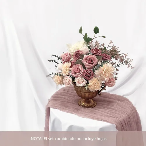Vista 8 de FACINOC Juego de ramos de flores artificiales de rosas artificiales para bricolaje, decoración de despedida de soltera, arreglos florales falsos