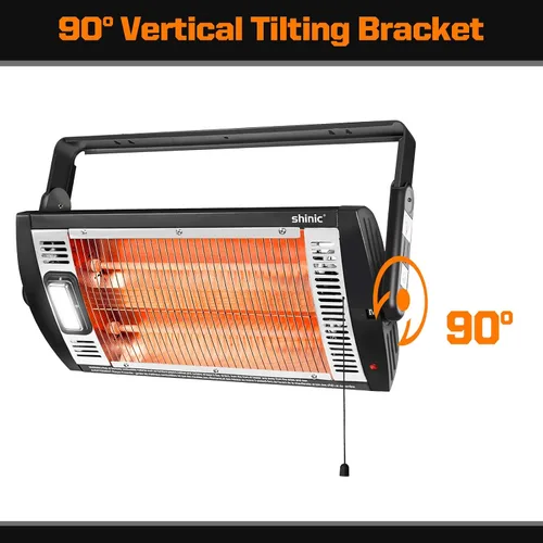 Vista 6 de Shinic Paquete de 2 calentadores eléctricos de garaje, 1500 W/750 W, calentadores radiantes con luz halógena, rotación de 90 grados, 5 ajustes