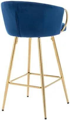 Vista 6 de Taburetes de bar modernos de terciopelo, juego de 2 taburetes de bar con respaldo y reposapiés cromados, taburetes de bar altos con patas doradas