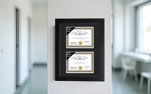 Vista 6 de Creative Picture Frames Marco de diploma doble clásico negro de 6 x 8 pulgadas con vidrio negro y colgador de pared instalado
