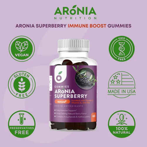 Vista 4 de Aronia SuperBerry - Gomitas de apoyo inmunológico diario, ricas en antioxidantes, mejor que la baya del saúco, gran sabor a bayas naturales, 60