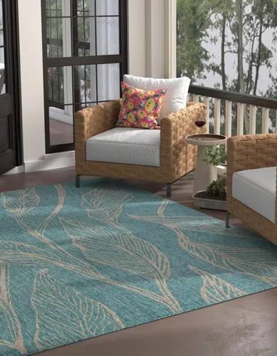 Vista 31 de Unique Loom Outdoor Botanical Collection Alfombra de área - Hoja (1.6 m x 2.4 m Rectangular, Carbón Marfil)