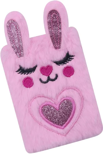 Vista 2 de Caviotess Cute Bunny Plush Mini Pocket Notebook for Kids Girls, Cartoon Fuzzy Writing Drawing Pad Personal Journal Diary Notepad with Lined Paper