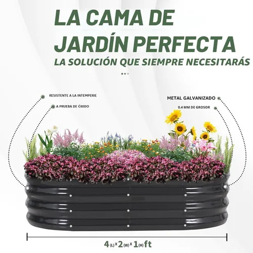 Vista 4 de 1MORE Cama de jardín elevada galvanizada: jardineras para exteriores, camas elevadas para jardinería, kit de cama de jardín de metal de 4 x 2 x 1