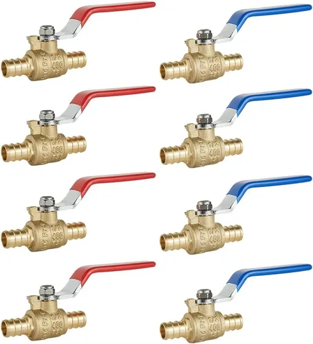 Vista 4 de 6 PCS1/2 "PEX válvula de latón de bola, conexión Pex de púas, válvula de cierre de parada de agua de puerto completo, niveles rojo (caliente) y azul