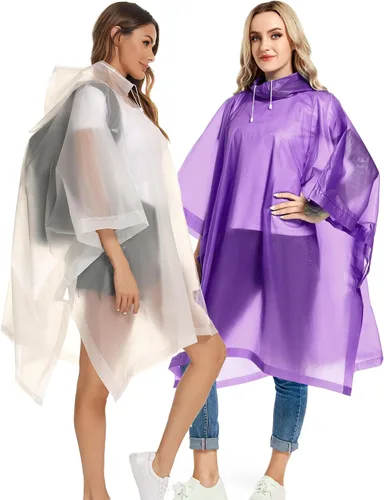 Vista 15 de Paquete de 2 ponchos de lluvia para adultos, reutilizables, impermeables, de supervivencia, emergencia, resistente, con capucha con cordón