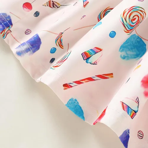 Vista 6 de Falda de verano para niñas pequeñas, vestido sin espalda con tirantes y estampado de helado