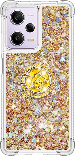Vista 6 de CCSmall Funda transparente con purpurina para Xiaomi Redmi Note 12 Pro 5G, cubierta brillante de arena movediza líquida con soporte de anillo de Con