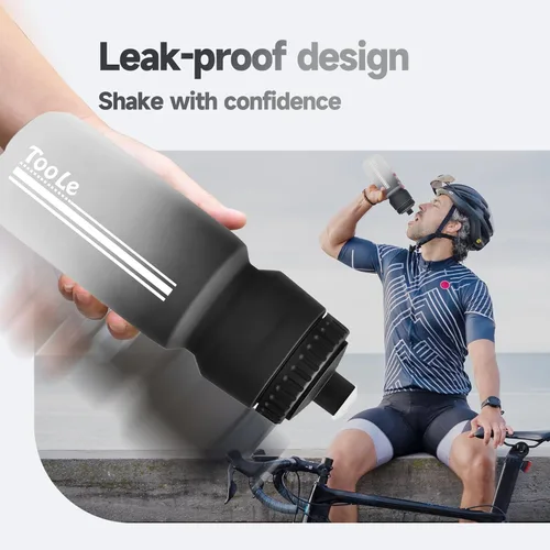 Vista 2 de Botella de agua para bicicleta, botella de agua exprimible para ciclismo, a prueba de fugas, sin BPA, con escala de capacidad con tapa superior