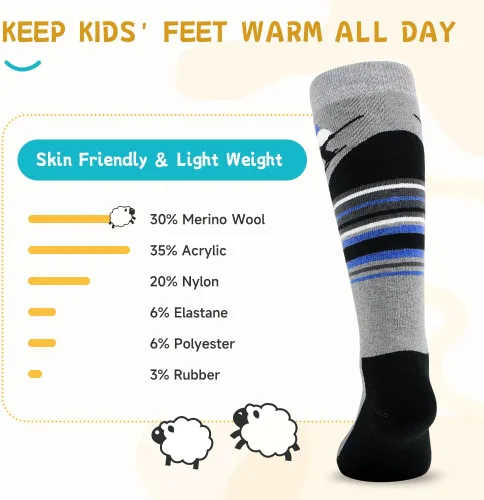Vista 5 de findway Calcetines de esquí para niños de lana merina (2 o 3 pares), calcetines cálidos de invierno, calcetines térmicos de snowboard para niños