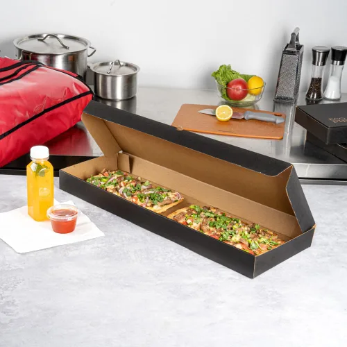Vista 151 de Restaurantware - Cajas para pizza, 50 unidades, 14 x 7 x 1.5 pulgadas, embalaje de papel de cartón corrugado con bloqueo de pestañas, resistente a