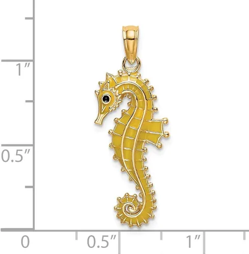 Vista 3 de Colgante de oro amarillo macizo de 14 k con forma de caballito de mar esmaltado en 3D 0827in x 0394in