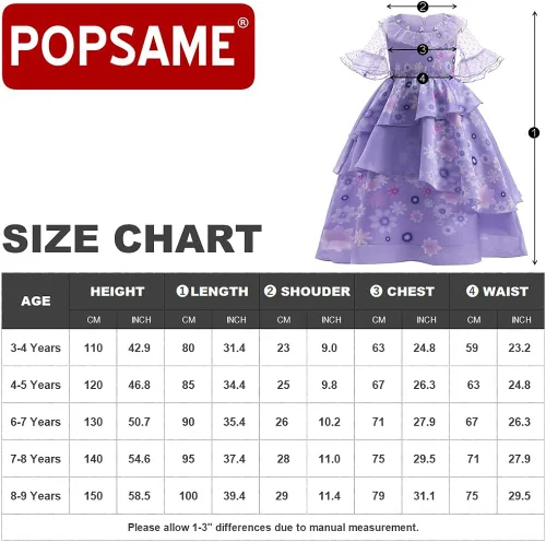 Vista 5 de POPSAME Encanto Mirabel - Disfraz de princesa para niñas disfraz de Isabela para Halloween cosplay