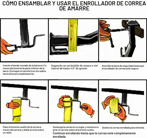 Vista 2 de Bobinadora de correas de sujeción de carga, Correas enrollables de cabrestante para remolques de base plana de hasta 4" de ancho, utilizadas