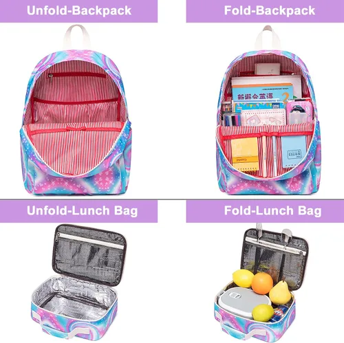 Vista 3 de CAMTOP Juego de morral y lonchera para niñas de preescolar y primaria