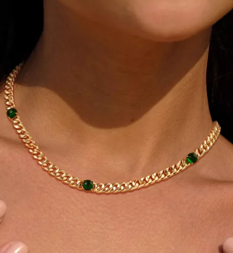 Vista 2 de VACRONA Gargantilla de oro para mujer, chapada en oro de 14 quilates, gargantilla contra el mal de ojo, delicada cadena de eslabones cubanos de oro