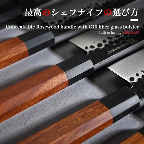Vista 6 de Cuchillo Deba KEEMAKE de 6 pulgadas, cuchillo japonés de doble bisel de acero inoxidable 440C para pescado/filete con asa de madera octogonal G10