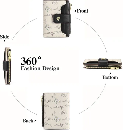 Vista 4 de GAEKEAO Billeteras pequeñas para mujer, con bloqueo RFID, de cuero, plegable, con cremallera, bolsillo para tarjetas de crédito, con ventana