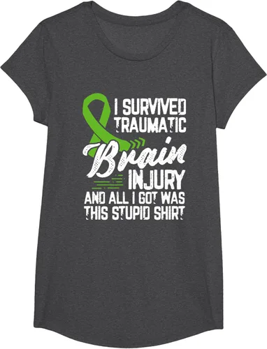 Vista 34 de Camiseta traumática con cinta verde para concienciación de lesiones cerebrales traumáticas I survived TBI, Negro, S