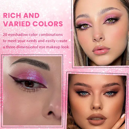 Vista 3 de SUAKE Paleta de sombras de ojos rosa nude, mate y brillante, alta pigmentación, 20 colores, marrón y morado para maquillaje de ojos, paleta