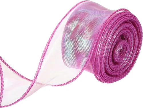 Vista 11 de MECCANIXITY - Cinta de organza con cable de 1 1/2" de ancho, brillante, transparente, con brillo irisado en tonos pastel, cinta de gasa para Beige