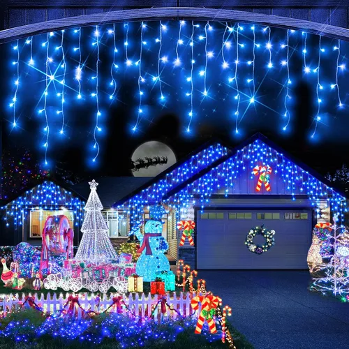 Vista 20 de Luces de Navidad para exteriores, 49 pies, 480 luces LED para exteriores, 90 tiras de luces de carámbano con 8 modos, temporizador impermeable