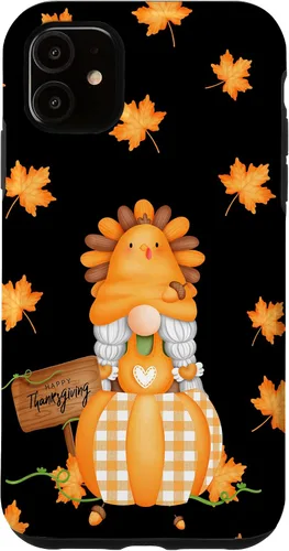 Vista 6 de Funda para iPhone 12 mini de Acción de Gracias de Gnomo, hojas de otoño a cuadros