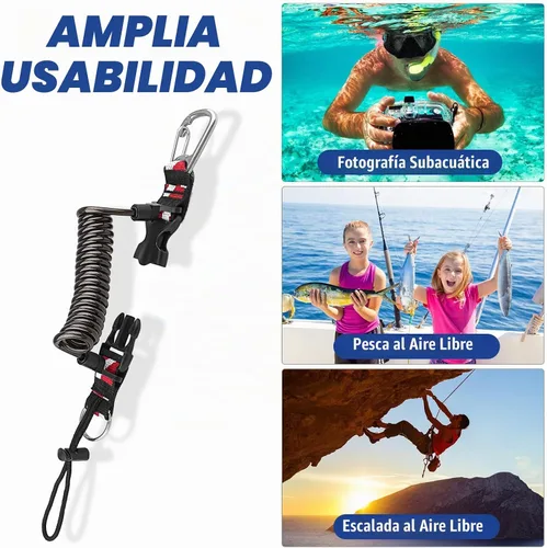 Vista 5 de Cordón de buceo, cordón en espiral de acero inoxidable resistente con hebilla de liberación rápida y correa de banda de bandera de buceo para Negro