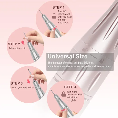 Vista 4 de Broca de uñas de diamante de 3/32 pulgadas, broca profesional de forma cilíndrica plana para uñas de gel acrílico, manicura seca, pedicura