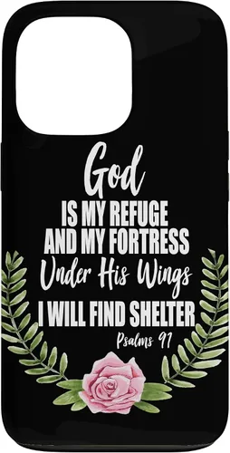 Vista 10 de God is My Refuge Christian Bible Psalms 91 Floral Case for iPhone 17