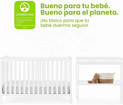 Vista 3 de Delta Children Ruby - Juego de 2 piezas para cuna convertible y cambiador 6 en 1, certificado Greenguard Gold, blanco bianca