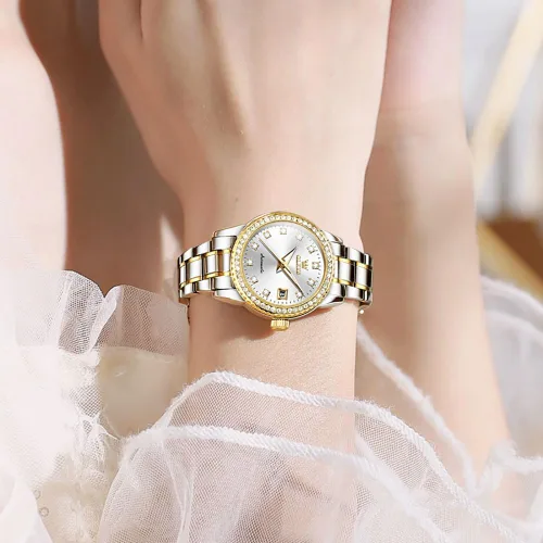 Vista 3 de OLEVS Reloj automático de mujer con diamantes mecánico de cuerda automática a la moda elegante reloj de pulsera luminoso impermeable de acero