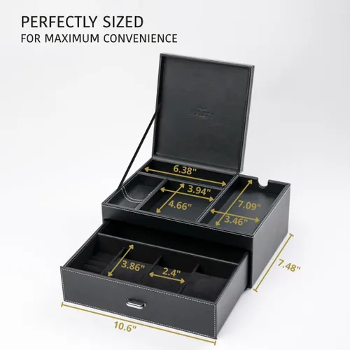Vista 6 de Joyero organizador y bandeja de aparador para hombre, estación de mesita de noche de primera calidad para relojes, anillos y accesorios, elegante