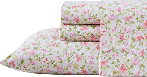 Vista 33 de Laura Ashley - Juego de sábanas individual, ropa de cama de percal de algodón fresca y suave con bolsillos profundos, ligera para comodidad durante