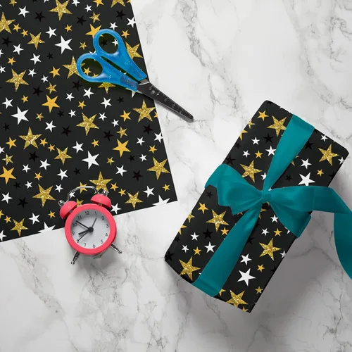 Vista 8 de WAPLIGHAL Papel de regalo de graduación para clase de 2026 – Gorras de graduación, diplomas, estrellas y lo hiciste en negro, color dorado, papel